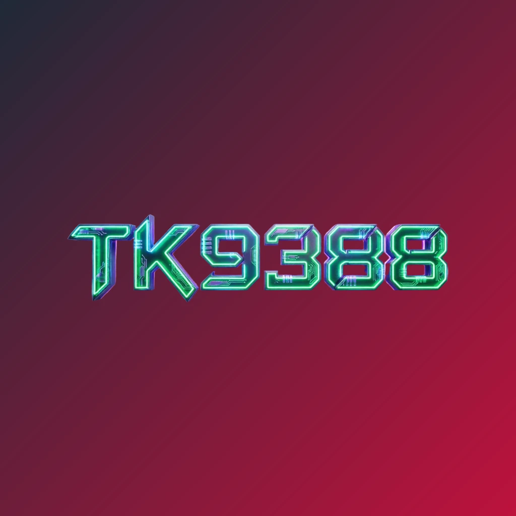 Futuristic neon logo of TK9388 with thick angular typography glowing in vivid green, blue, and purple, featuring sharp tech-inspired details on a transparent background, designed as a wide horizontal rectangular wordmark perfect for a website header